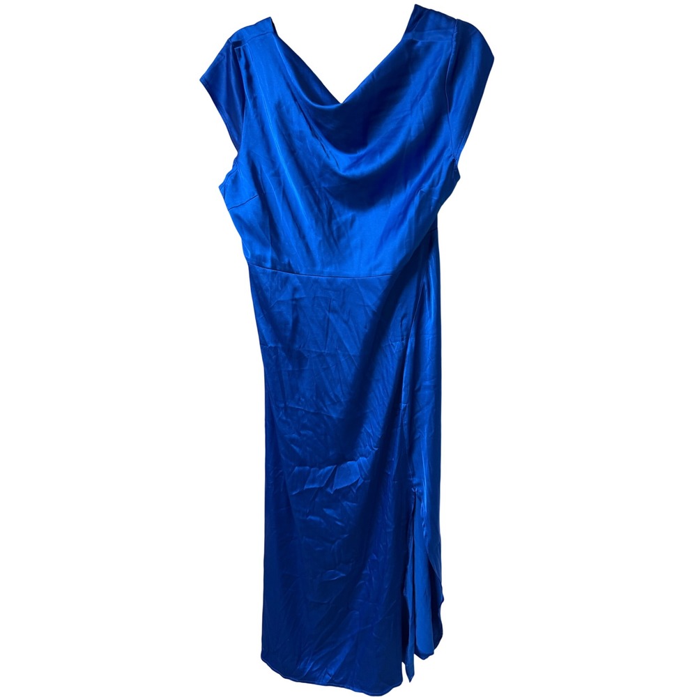 ANRABESS Royal Blue Satin Cowl Neck Open Back Midi Dress XL New